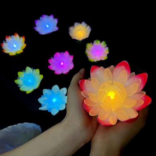 莲花灯河灯七彩莲花灯许愿灯舞台手捧灯寺庙法会电子灯跳舞灯8色